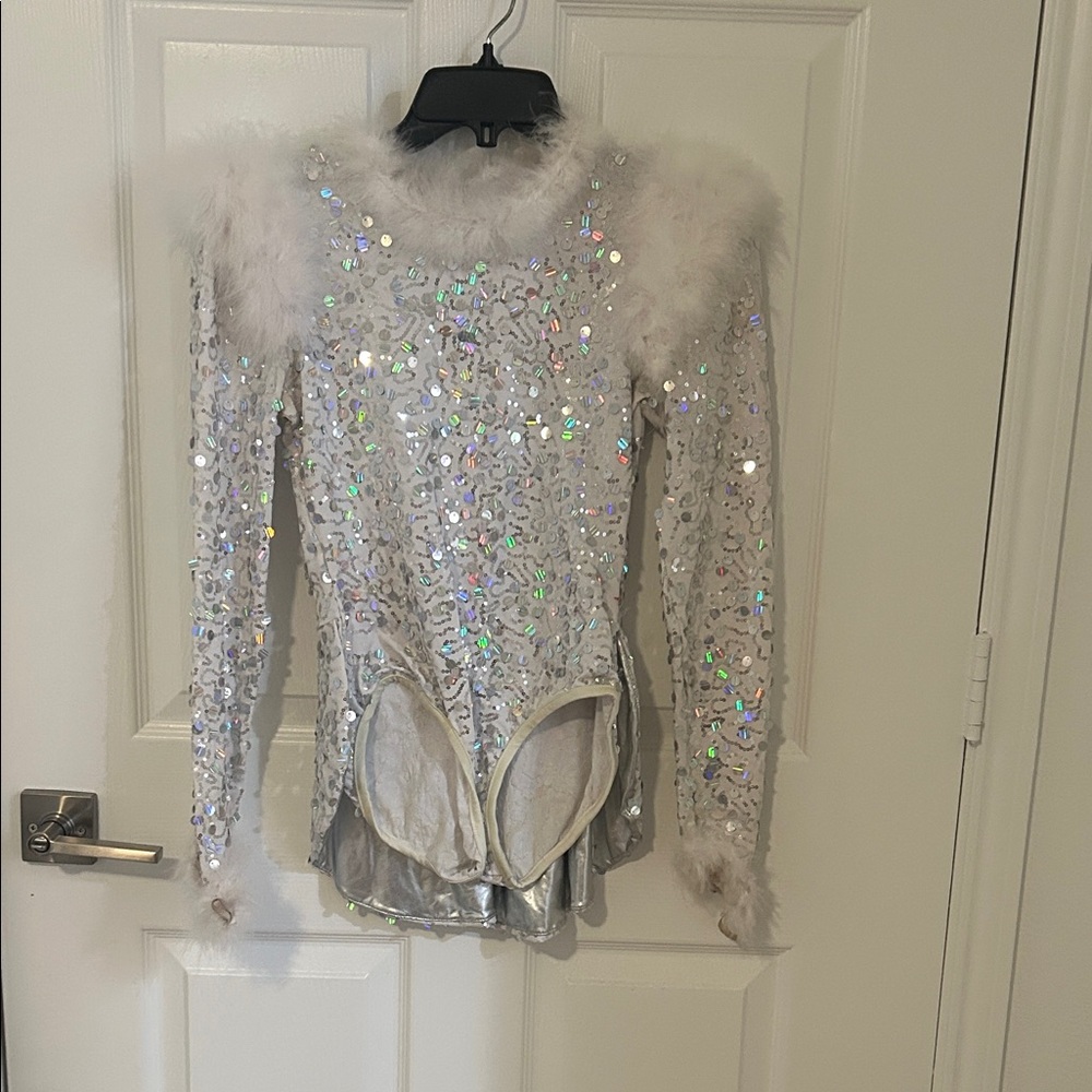 Sequin Bodysuit with Feather Accents